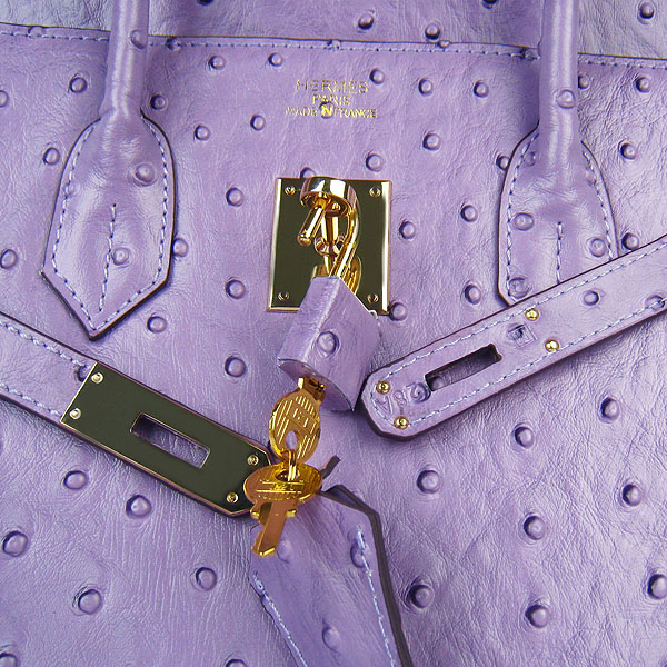 High Quality Fake Hermes Birkin 35CM Ostrich Veins Handbag Purple 6089 - Click Image to Close